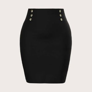 SHEIN Curve Black Gold Accents Double Breasted Pencil Skirt